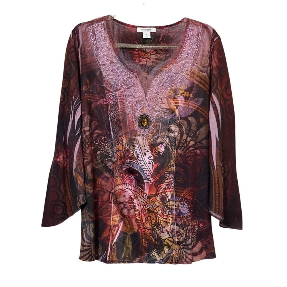 Whimsical Beaded Y2K Fairy Asymmetrical Sleeve Top L Whimsigoth Retro